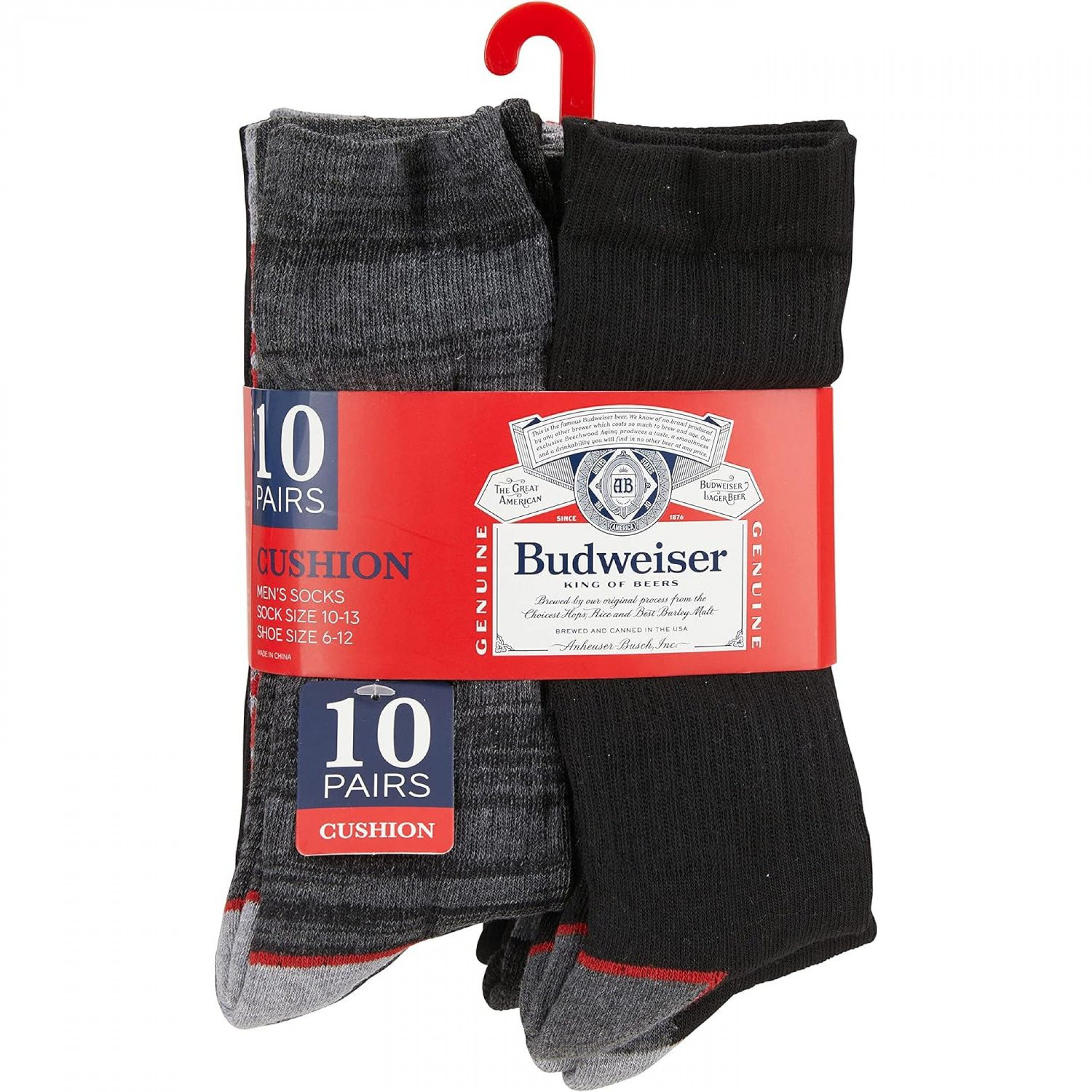 Budweiser Striped Logos Athletic Crew Socks 10-Pair Variety Multipack
